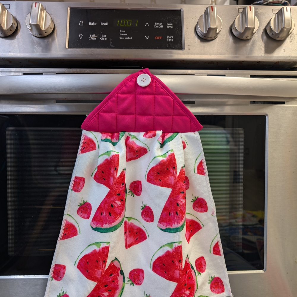 Watermelon Print Kitchen Towel with Pink Top